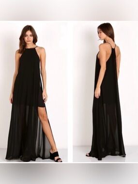 Show Me Your MuMu Bronte Maxi Dress S  Elegant Evening Edgy Glam Black Chiffon
